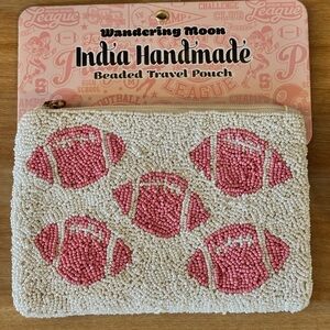 Wandering Moon Pink Beaded Cosmetic Pouch